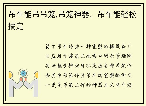 吊车能吊吊笼,吊笼神器，吊车能轻松搞定